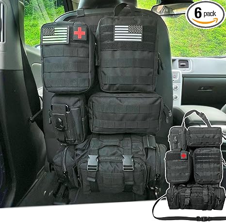 7 PACK Tactical Car Seat Back Organizer With 5 Detachable Pouches Upgrade Tactical Molle Vehicle Panel Organizer Univers