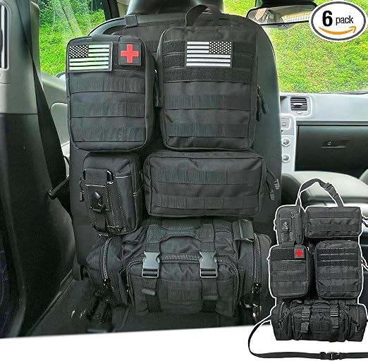7 PACK Tactical Car Seat Back Organizer With 5 Detachable Pouches Upgrade Tactical Molle Vehicle Panel Organizer Univers