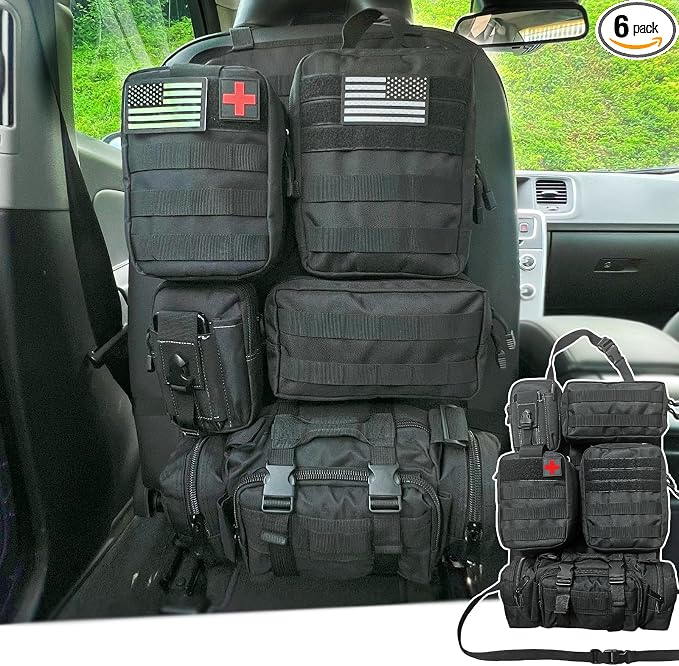 7 PACK Tactical Car Seat Back Organizer With 5 Detachable Pouches Upgrade Tactical Molle Vehicle Panel Organizer Univers
