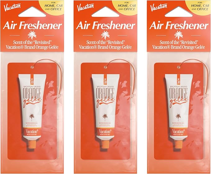Vacation Orange Gelee Hanging Car Air Freshener, World Famous Signature Scent, Deodorizer for Car, Home & Office (Pack of 3)