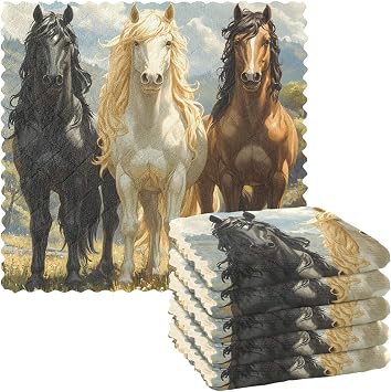 ALAZA Dish Towels Kitchen Cleaning Cloths Horses Dish Cloths Absorbent Kitchen Towels Lint Free Bar Tea Soft Towel Kitch