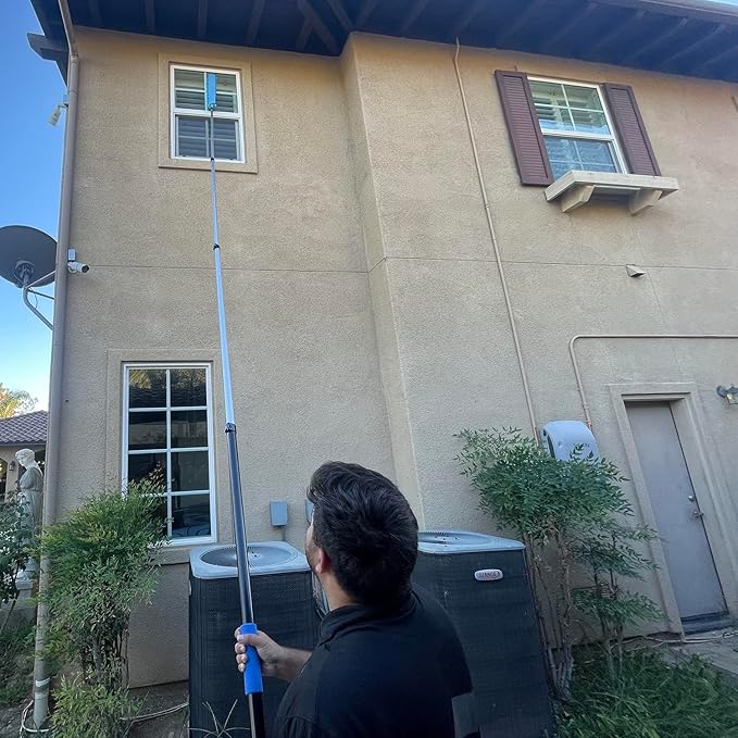 25 Foot High Ceiling Fan Duster with 6-18ft Extension Pole, Extendable Reusable Cobweb, Feather, Window Cleaning Squeegee Kit