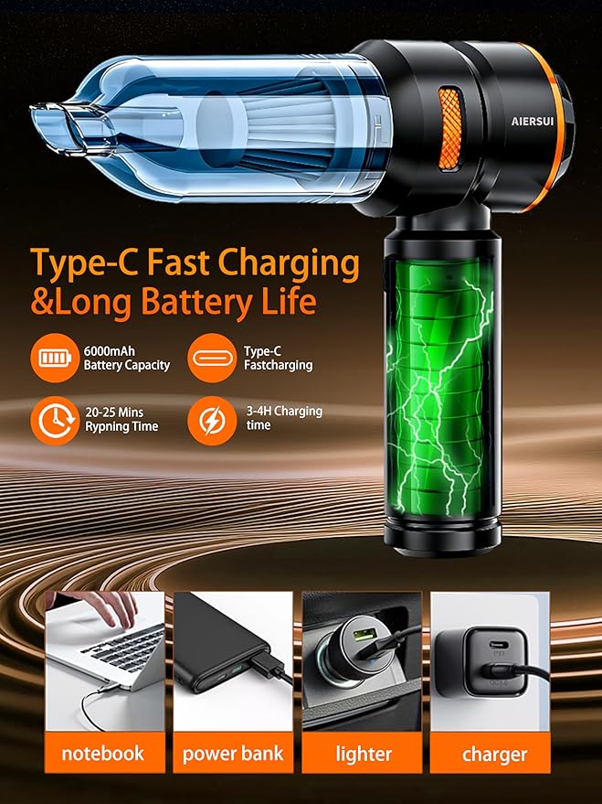 Super-Powered car mini Vacuum Cleaner 80,000RPM, Four-in-one: Blower, Vacuum Cleaner, air Extractor, and Pump. Handheld dust Collector, Handheld dust Blower, Hair Dryer, Cordless (Orange)