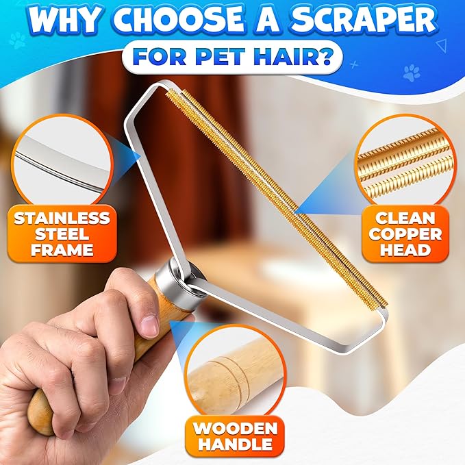 Pet Hair Removers 2 Pack Reusable Metal Lint Remover Tool – Durable Pet Hair Remover Tool with Wooden Handle | Portable Fabric Shaver Fuzz Cleaner for Clothes, Carpet & Furniture, Couch