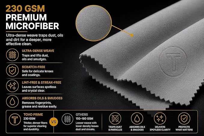 Microfiber Cleaning Cloth – 6 Pack, 230 GSM Ultra Soft Lens Cloth for Glasses, Camera & Screens, Streak-Free, Lint-Free, Scratch-Safe (6x7 Inch)