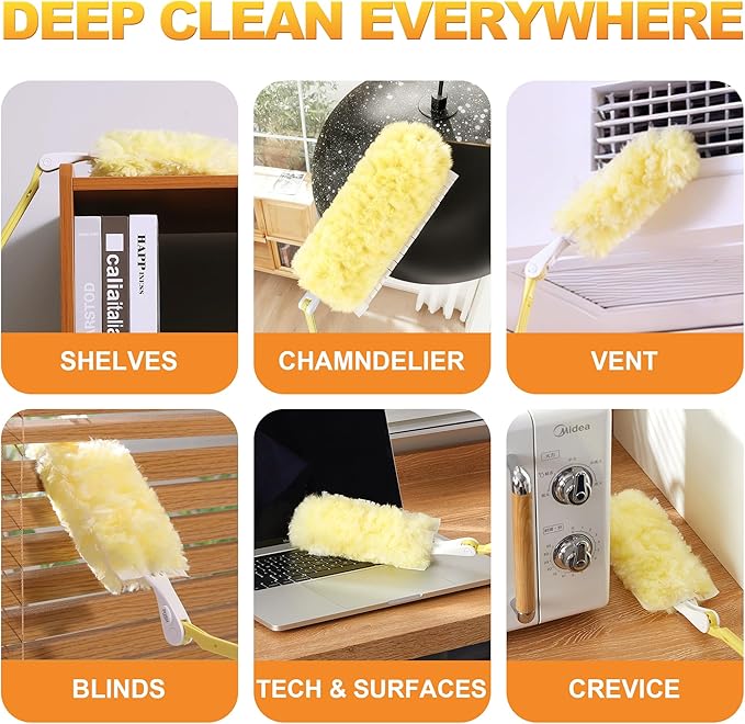 JOYMOOP Scented Telescopic Duster kit, 3FT Extendable Handle (Yellow) + 48 Yellow Refills for Swiffer Feather Duster,Easy Cleaning for Ceilings, Ceiling Fans, Blinds, Vents & Shelves