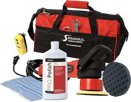 Shurhold 3101 Dual Action Random Orbital Car Boat Buffer Polisher Starter Kit with 16oz Pro Polish Wax & Sealant, 6.5” F