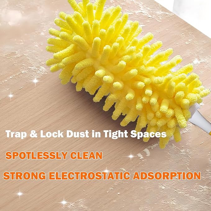 Reusable Duster for Swiffer, 360 Heavy Duty Duster Refill Compatible with Swiffer Hand Dusters for Dusting Furniture, Blinds, Ceiling Fans, Walls and More, 4 Refills +1 Handle, Yellow