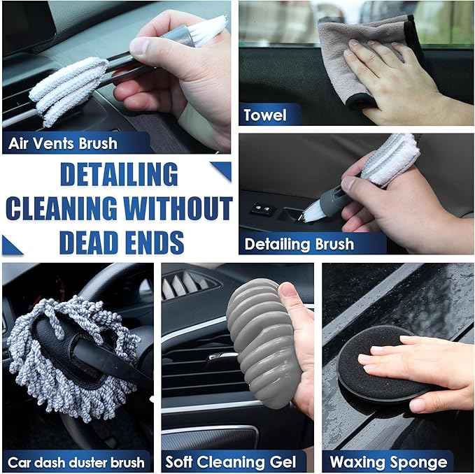 21Pcs Car Cleaning Kit with High Power Handheld Vacuum, Car Wash Mop with Long Handle, Bucket, Detailing Brush Set, Windshield Cleaner, Complete Interior Exterior Washing Supply for Men Women