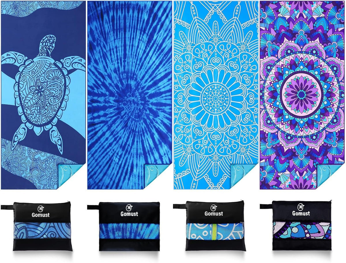 Microfiber Beach Towel Oversized 71x32 Multiple with Bag 4 Pack Bulk