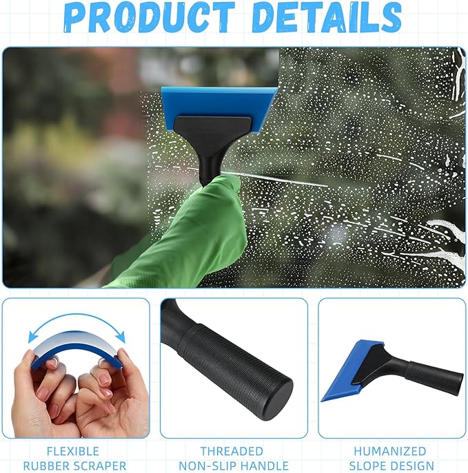 3 Pcs Small Squeegee 5 Inch Window Tint Silicone Squeegee Cleaning with Non Slip Handle Wiper Window Tinting Tools for Car Glass Mirror Shower Bathroom Auto (Blue+Green+Pink)