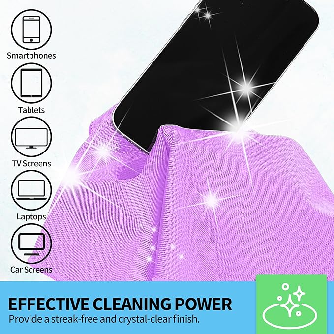 Microfiber Cleaning Cloth, 12 Pack Window Glasses Cleaning Cloth, Reusable Lint-Free Streak Free Polishing Cloth Wipes for Stainless Steel, Eyeglass, Mirror, Screen & Lense,12"*12" Purple