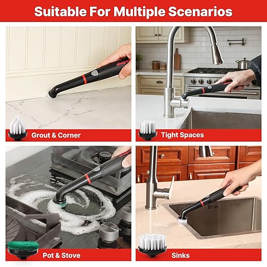 Shop-Vac Electric Spin Scrubber with 2000RPM Motor, 90Min Long Runtime with 5 Replaceable Head, LED Display and IPX6 Waterproof, Cordless Electric Scrubber for Cleaning Grout, Tile, Bathroom, Kitchen