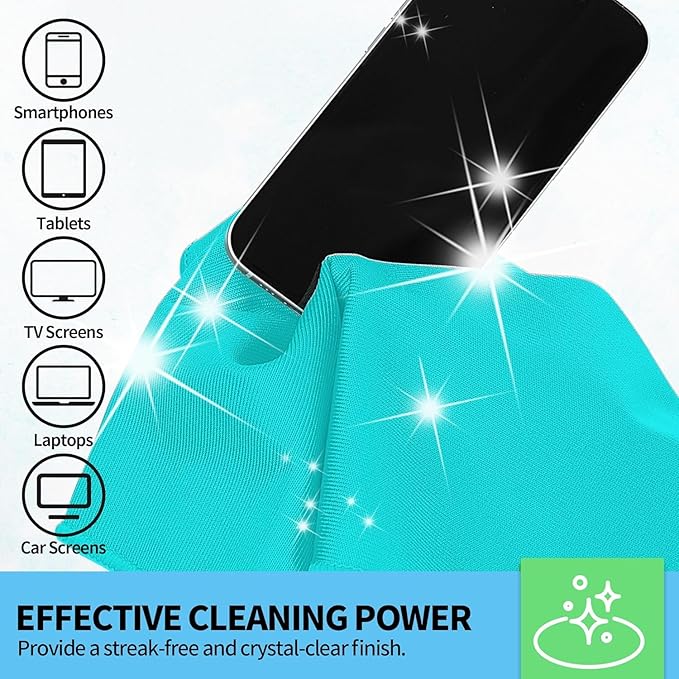 Microfiber Cleaning Cloth - 6 Pack Glasses Cleaning Cloth, 16" x 14" Window Cleaning Rags, Streak Free Lint Free Polishing Cloths Wipes for Eye Glass, Stainless Steel, Windshield, Turquoise