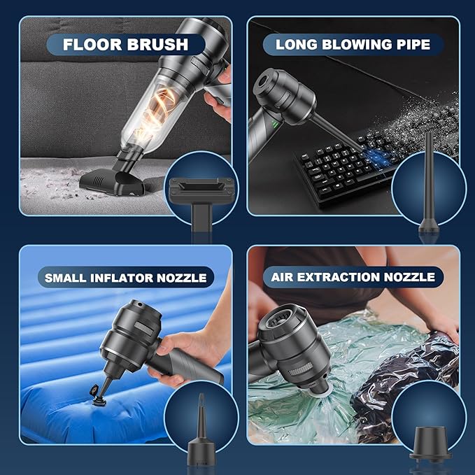Car Vacuum Portable Cordless with 18000Pa Suction, 4 in 1 Air Duster & Mini Vacuum Cleaner High Power Foldable Rechargeable, Brushless Motor Airify Pro Car Vacuum for Home Office Pet Hair