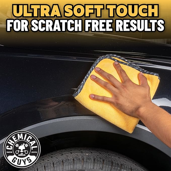 Chemical Guys Professional Grade Premium Microfiber Towels for Cars, Gold, 16" x 16", Ultra-Soft and Scratch-Free Car Detailing Cloths for Trucks, Motorcycles, and More - 3 Pack
