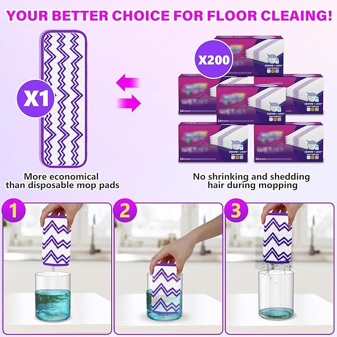 Reusable Mop Pads Compatible with Swiffer PowerMop, Microfiber Mop Pads Replacement Washable Mop Refills Pads for Dry Wet Mop, Spray Mops Pads Floor Mop Head for Hardwood Cleaning, 6 Pack