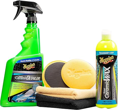 Meguiar's Hybrid Ceramic Wax & Shine Kit - Includes Ceramic Wax and Ceramic Detailer, with Microfiber Clothes and buffin
