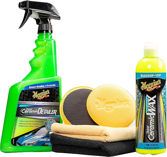 Meguiar's Hybrid Ceramic Wax & Shine Kit - Includes Ceramic Wax and Ceramic Detailer, with Microfiber Clothes and buffin