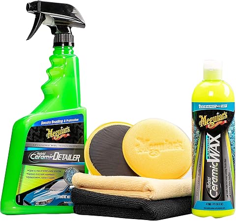 Meguiar's Hybrid Ceramic Wax & Shine Kit - Includes Ceramic Wax and Ceramic Detailer, with Microfiber Clothes and buffin