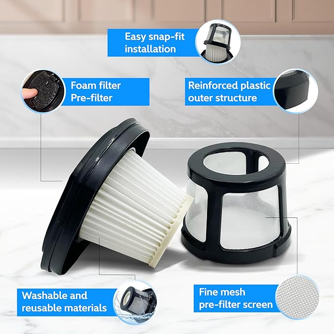 Replacement Filters for Bissell Pet Hair Eraser Handheld Vacuum – Fits Bissell 2390 & 2390A, Cordless Pet Eraser – Foam & Mesh Filters with Cleaning Brush