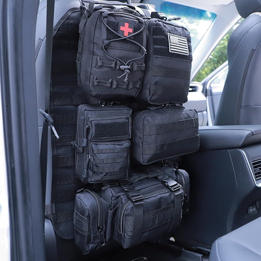 Universal Tactical Seat ​Back Organizer Vehicle Molle Panel Organizer Storage Bag with 5 Detachable Molle Pouch for All 
