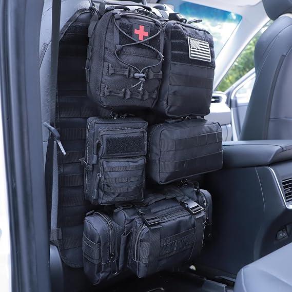 Universal Tactical Seat ​Back Organizer Vehicle Molle Panel Organizer Storage Bag with 5 Detachable Molle Pouch for All 