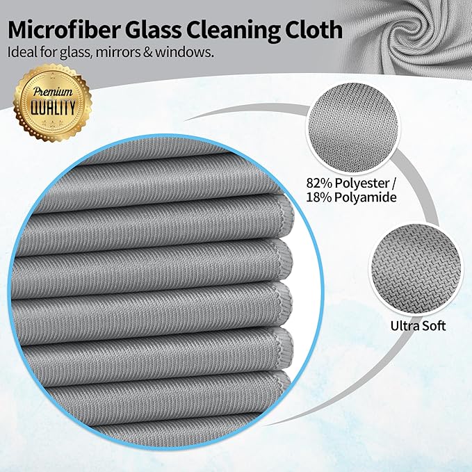 Microfiber Cleaning Cloth, 12 Pack Window Glasses Cleaning Cloth, Reusable Lint-Free Streak Free Polishing Cloth Wipes for Stainless Steel, Eyeglasses, Mirrors, Screens & Lenses,12"*12" Grey