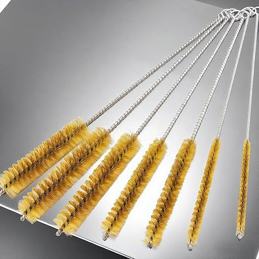 7 PCS Brass Wire Tube Brush Kit Wire Bottle Brushes, 11'' Long-Handle Wire Bristle Cleaning Pipe Cleaner, 6mm/8mm/10mm/12mm/15mm/20mm/22mm Brass Tube Brush for Tubes,Bottle,Keyboards,Glass