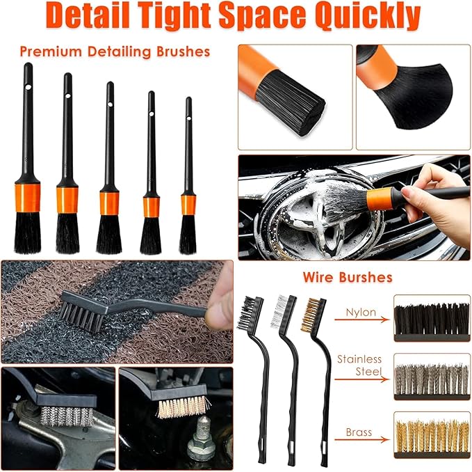 Car Cleaning Kit, Orange 17pcs Car Interior Detailing Kit with High Power Handheld Vacuum, Detailing Brush Set, Windshield Cleaner, Cleaning Gel, Complete Auto Accessories for Women Men Teens