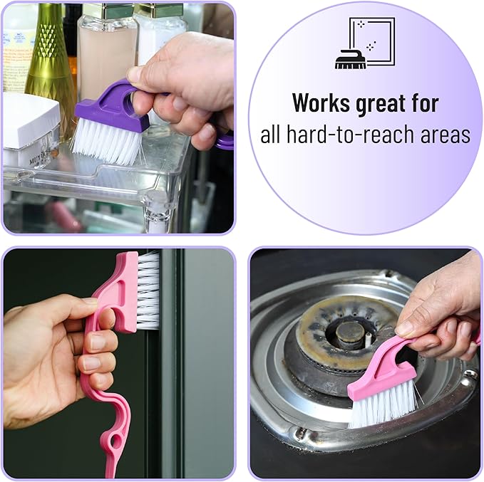 Slick- Window Track Cleaning Brush, 4 Pack, Ergonomic Handle, Built-in Scraper, Multipurpose, Window Track Cleaning Tools