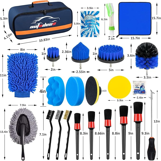 30Pcs Car Detailing Brush Set, Car Detailing Kit, Auto Detailing Drill Brush Set, Car Detailing Brushes, Car Wash Cleaning Tools Kit for Interior, Exterior, Wheels, Blue