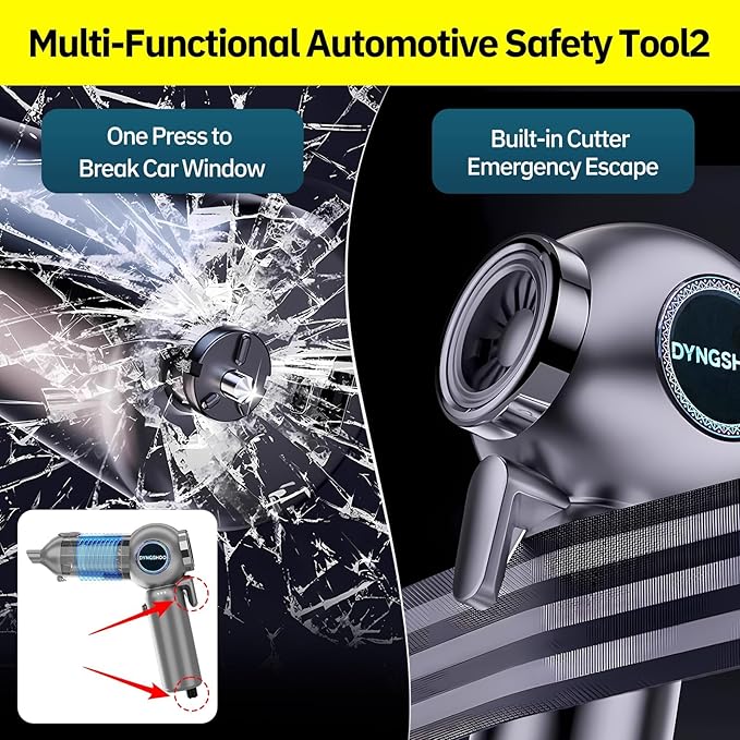 Handheld Car Vacuum Portable Cordless（Equipped with a one-Touch Window Breaker and Seatbelt Cutter ） Handheld Cordless Vacuum with 25000Pa Ultra-Strong Suction,for Car, Office Desk,Keyboards，Pet Hair
