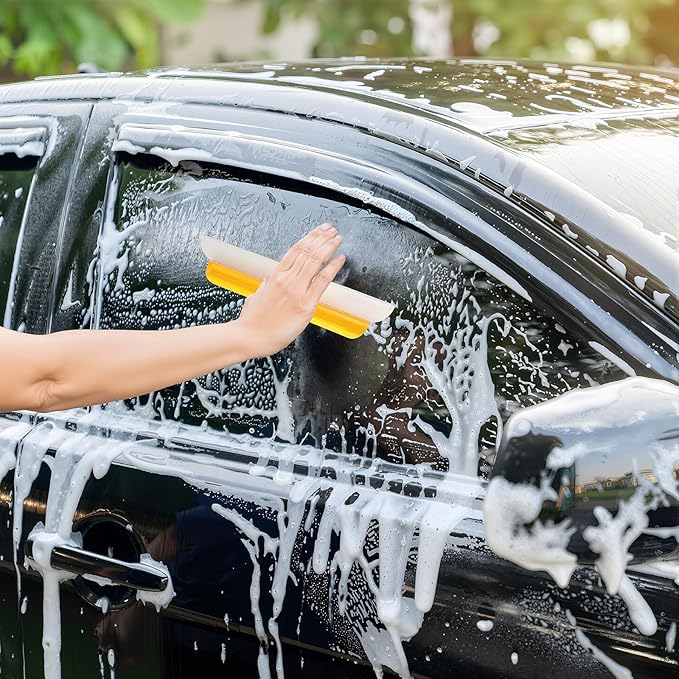 4 Pack 14 inch Car Drying Squeegee Longer Silicone Automotive Water Wiper Flexible Auto T-Bar Rubber Blade for Car Windshield Glass Window Bathroom Shower Squeegees Wash Tool (Yellow)