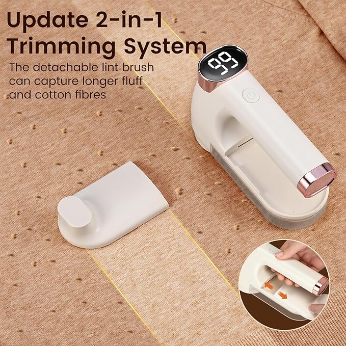 Fabric Shaver, Lint Shaver with Lint Brush, 3-Speed Sweater Shaver to Remove Pilling for Clothing, 6 Leaf Blade, LED Display, Electric Lint Remover for Furniture, Blanket, Couch (Beige)