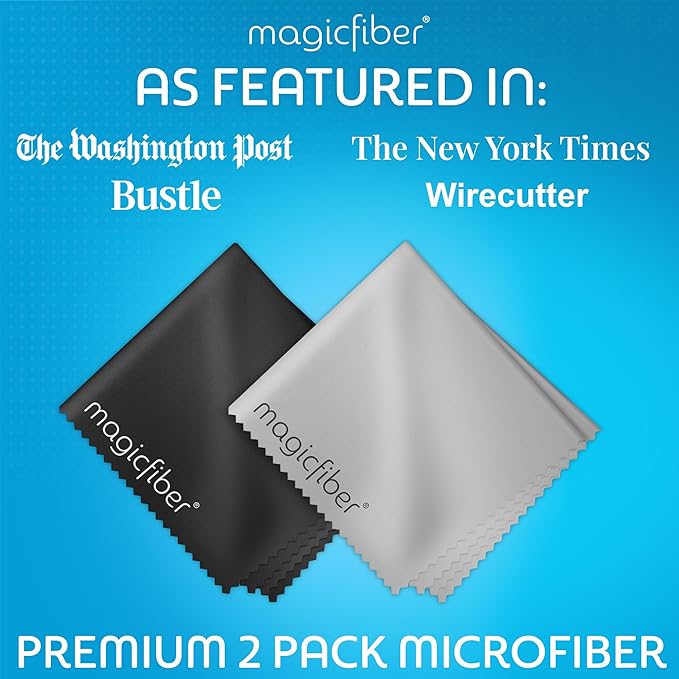 MagicFiber Microfiber Cleaning Cloths, 2 Pack - Premium Cloth for Glasses, Lens, Screens & More
