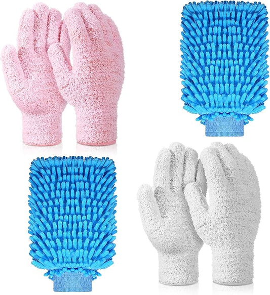 Potchen 6 Pcs Microfiber Dusting Mitt Gloves for Plants Washable Dusting Gloves for House Cleaning Furniture Car Washing