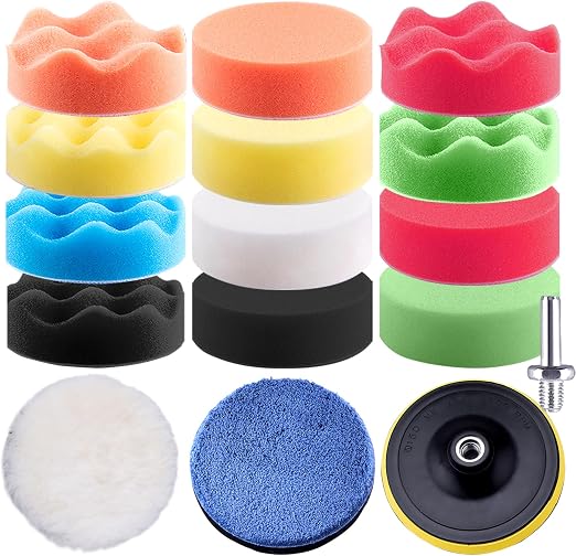 SIQUK 16 Pieces Buffing Pads 3 Inch Car Polishing Pad Kit Foam Polish Pads