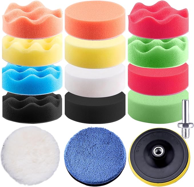 SIQUK 16 Pieces Buffing Pads 3 Inch Car Polishing Pad Kit Foam Polish Pads