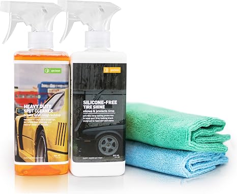 GOCLEAN WHEEL CLEANING & SHINE KIT | TIRE CLEANING KIT | Includes Rim & Wheel Cleaner + Tire Shine Spray Bottle + Premiu