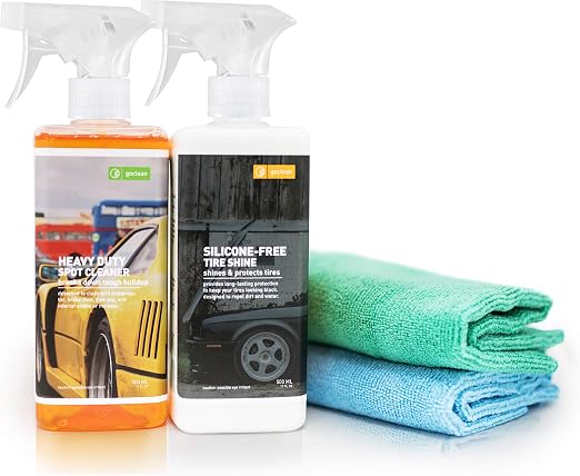 GOCLEAN WHEEL CLEANING & SHINE KIT | TIRE CLEANING KIT | Includes Rim & Wheel Cleaner + Tire Shine Spray Bottle + Premiu