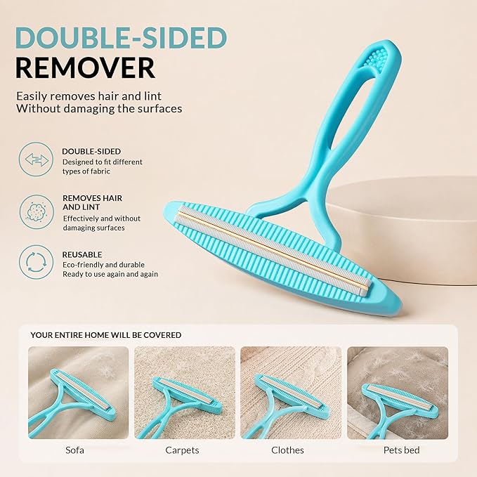 3 Pack Set Pet Hair Removal Tool – Reusable Carpet Rake Set with Long Handle, Dual-Sided Scraper & Detail Tool for Carpet, Furniture, Car & Embedded Dog & Cat Hair