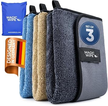 MagicWipe® Bathroom Drying Cloth XXL - Multicolor 3 Pack 40 x 60 cm Microfibre Cleaning Cloth - Streak & Lint Free Cloth