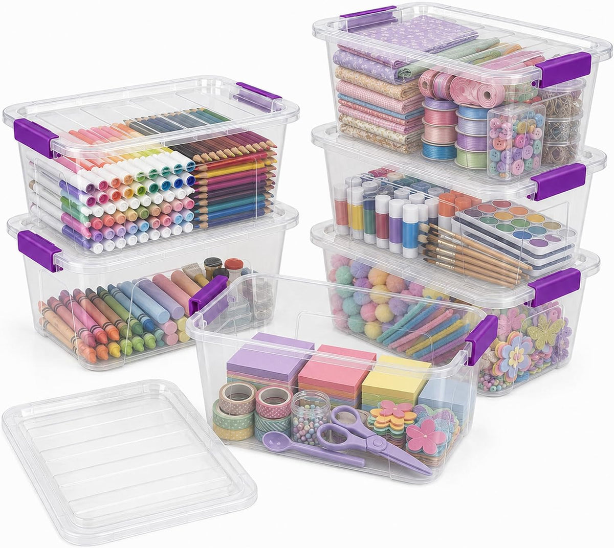 Clear Storage Bins with Lids 6 Pack, 7 Qt Stackable Storage Containers with Buckle Lock, Durable Plastic Containers & Storage Box Organizer for Pantry, Bathroom, Closet & Office Use