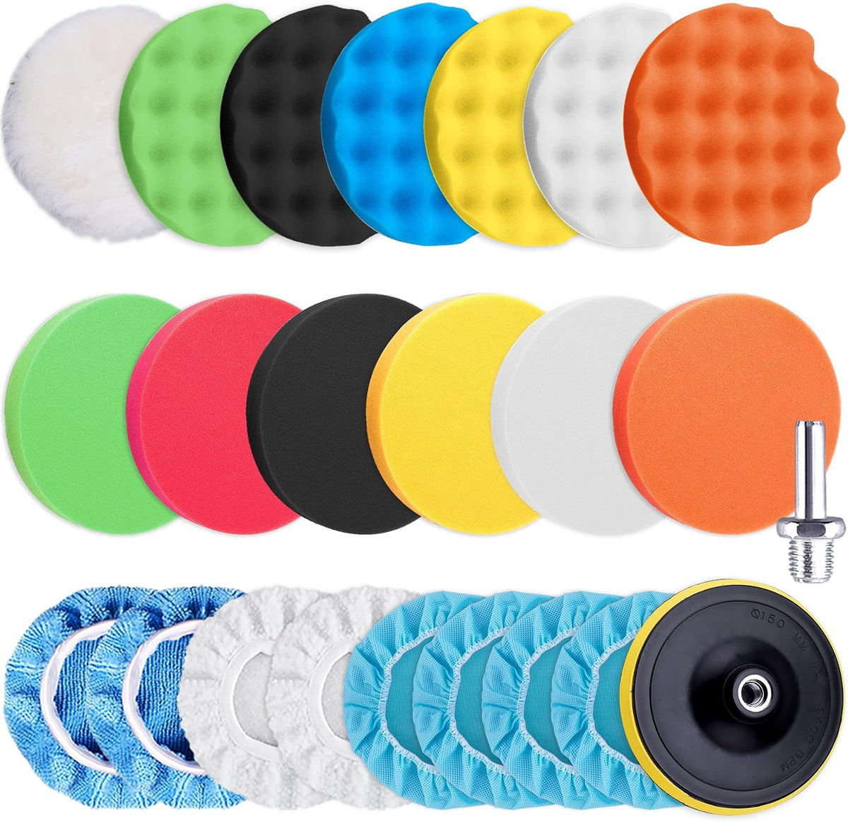 SIQUK 23 Pieces 7 Inch Buffing Pads Car Polisher Bonnets Foam Polishing Pad Kit Wax Buffer Polish Pads Car Buffer Attachment for Drill