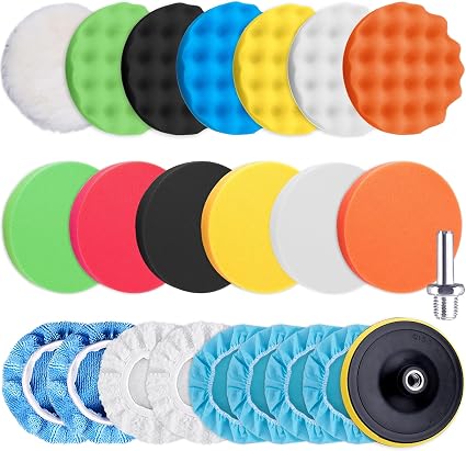 SIQUK 23 Pieces 6 Inch Buffing Pads Car Polisher Bonnets Foam Polishing Pad Kit Wax Buffer Polish Pads Car Buffer Attach