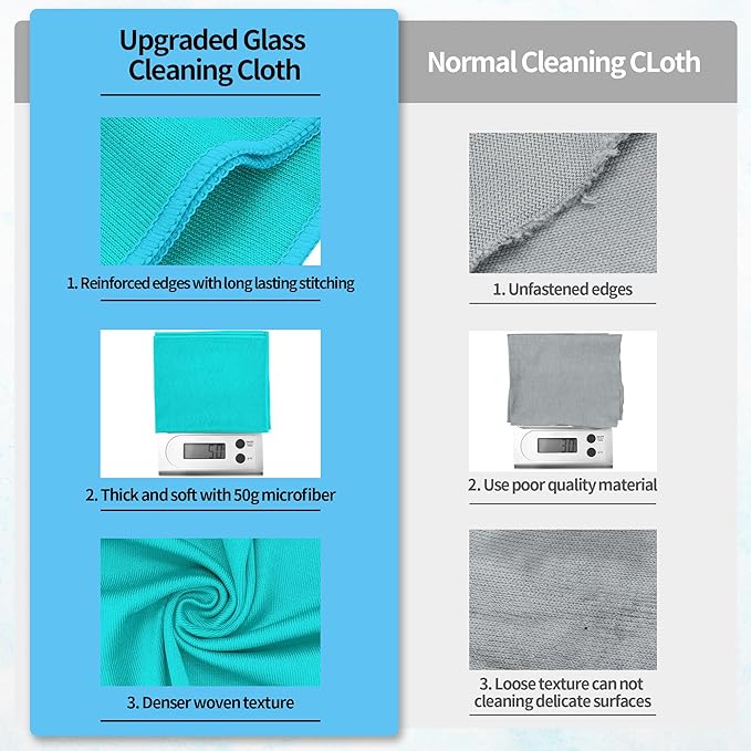 Microfiber Cleaning Cloth - 10 Pack Glasses Cleaning Cloth, 16" x 14" Window Cleaning Rags, Streak Free Lint Free Polishing Cloths Wipes for Eye Glass, Stainless Steel, Windshield, Turquoise