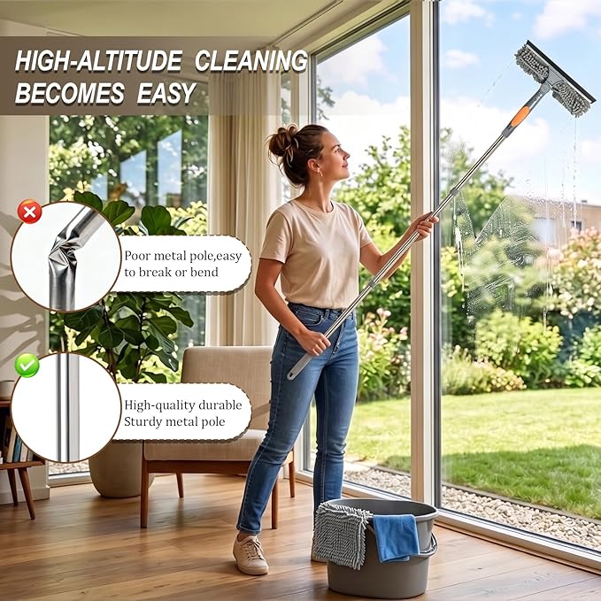 Professional 67" Window Squeegee, 3-in-1 Rotatable Squeegee for Window Cleaning with Extension Poles, Window Cleaner Tool Kit for Indoor & Outdoor High Windows and Car Glass