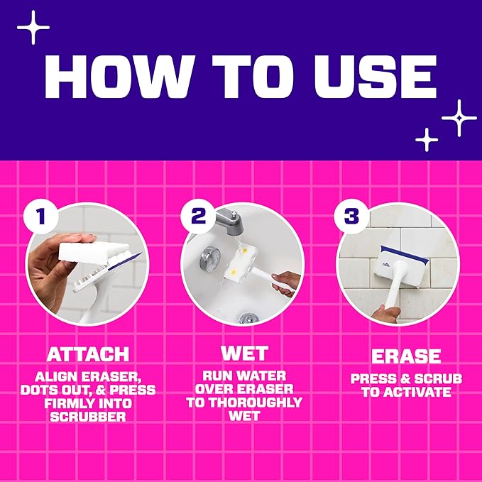 Mr. Clean Magic Eraser Shower & Tub Scrubber, Bathroom Cleaner, All in One Bathroom Cleaner, Lemon Starter Kit, 2 Scrubber, 5 Foaming Magic Erasers, 1 Whole Home Extra Durable Magic Eraser