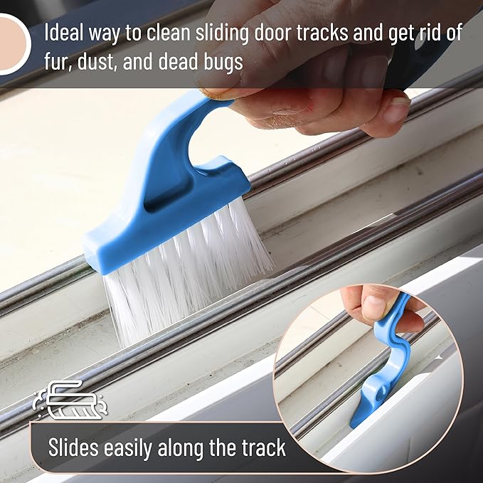 Slick- Window Track Cleaning Brush, 4 Pack, Colorful Ergonomic Handle, Built-in Scraper, Multipurpose, Window Track Cleaning Tools